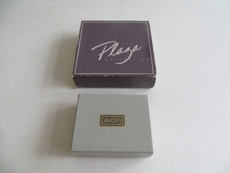 Avon Plaza Collection Red Simulated Ruby and Rhinestone Necklace Bracelet and Earrings In Original Boxes