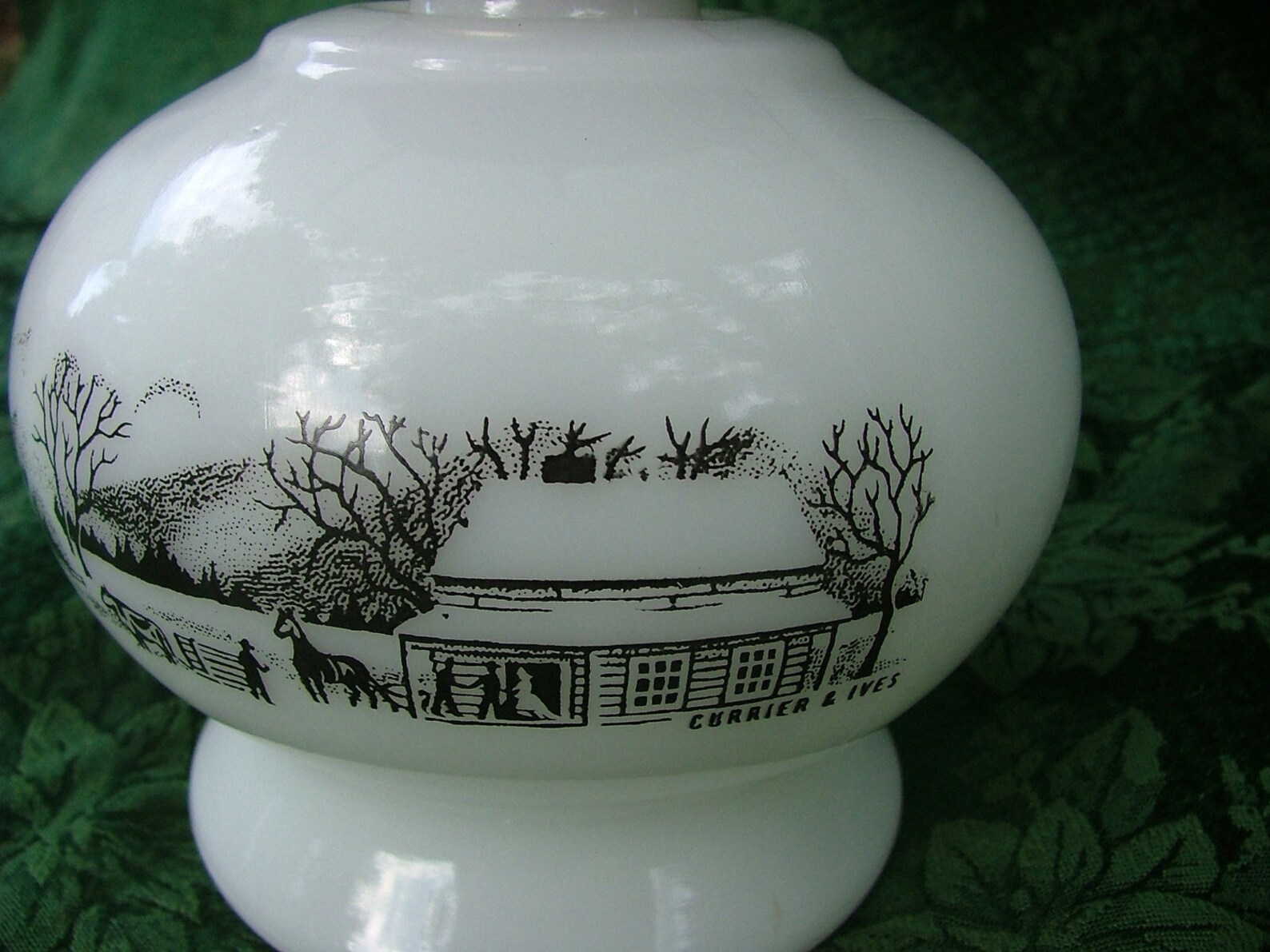 Vintage Kerosene Lamp with Hobnail Globe and Currier and Ives Etsy