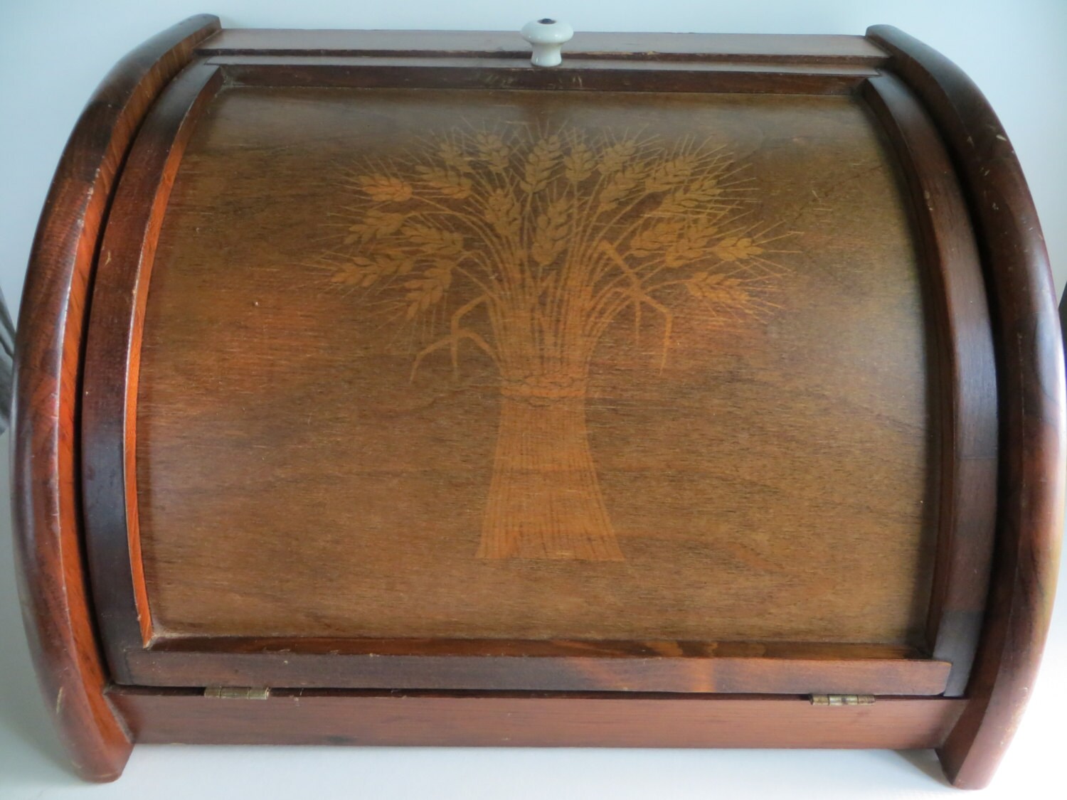 Vintage Cornwall Wooden Bread Box With Wheat Design Etsy