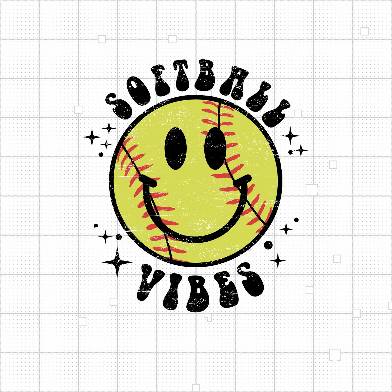 Softball Vibes Png Smiley Face Png Retro Png Softball Etsy