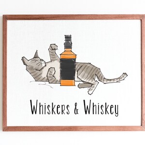 Whiskers & Whiskey: A Feline Companion for Your Evening Drink - Digital Download Artwork with Cat and Glass of Whiskey
