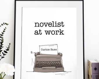 Novelist at Work - Customizable Digital Download Artwork of a Typewriter with Personalized Text