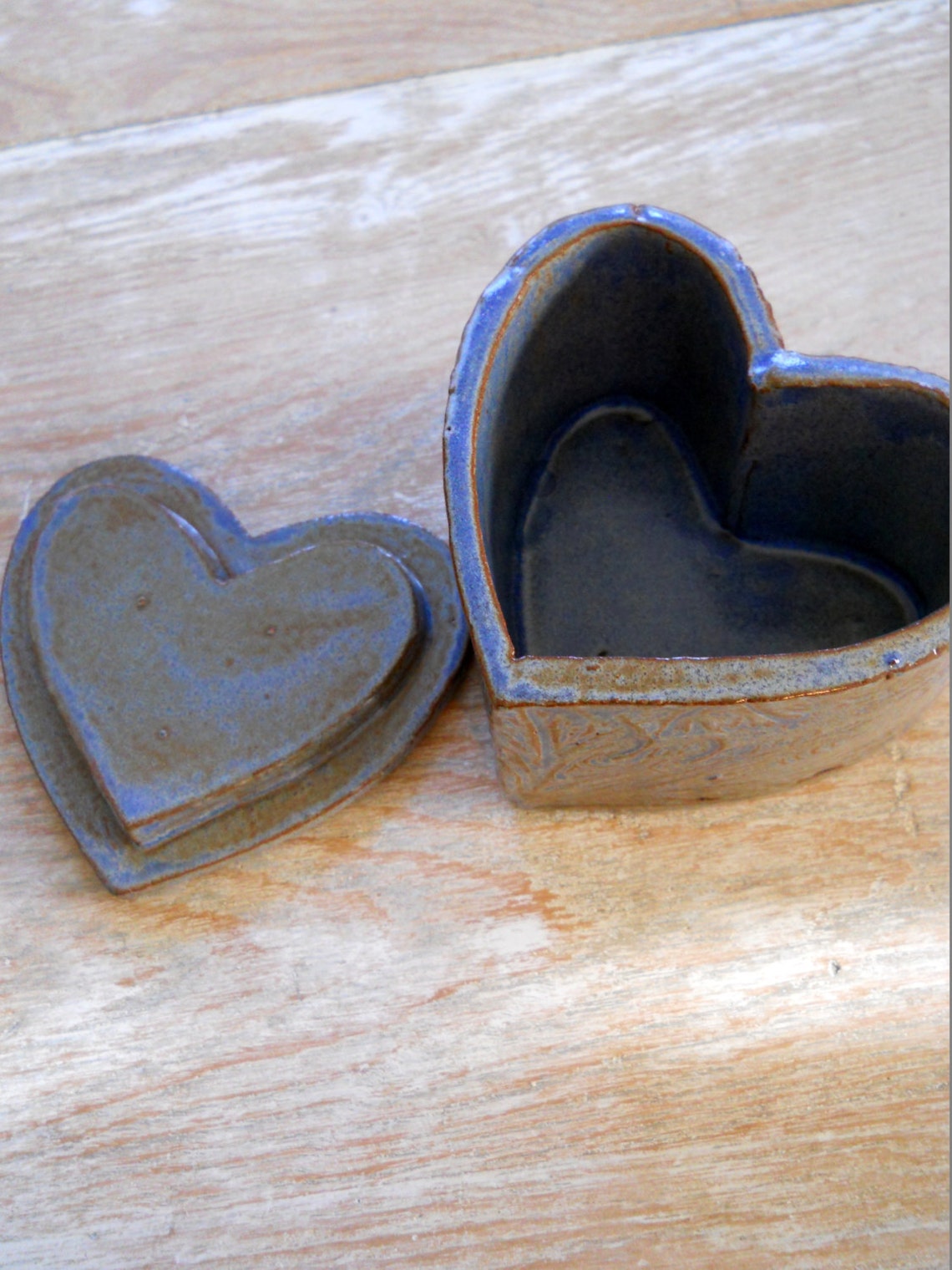 Heart Shaped Blue Glazed Ceramic Box for Your Valentine Has Etsy