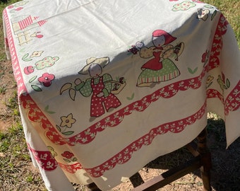 Vintage Cotton embroidery Tablecloth of The Farm