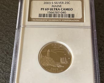 2003  S Maine      silver quarter NGC PF69 ultra cameo