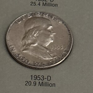 1953 D  silver Franklin Half Dollar