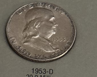 1953 D  silver Franklin Half Dollar
