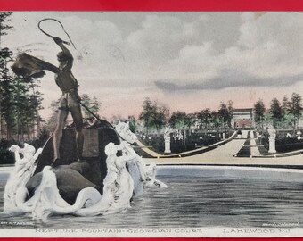 Georgian Court, Neptune Fountain, Gilded Age Postcard, Gould Estate, 1912