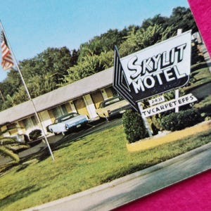Skylit Motel, Clearwater, Floride, carte postale vintage, vers 1960, Snowbird, Spring Break
