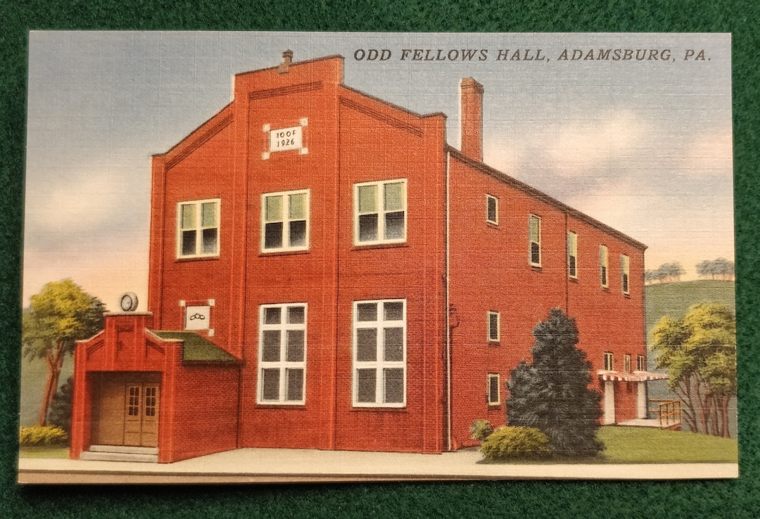 Adamsburg, PA, Tischnor Vintage Linen Postcard, Odd Fellows Hall, Circa