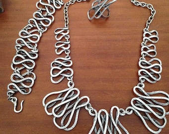 Necklace+Bracelet+Ring Set Hammered, Knotted Wire Work & Lace Look Silver Plated Statement Unusual
