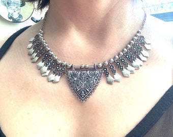 Up-cycled Materials, Antique Look Metal Statement Necklace