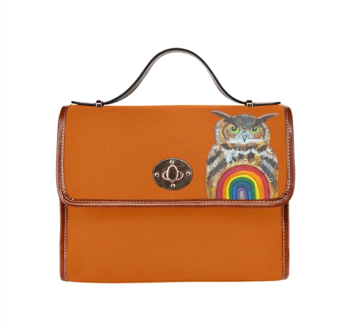 Owl Rainbow Purse, vegan purse, artistic purse, original art on purse, art into fashion, boho purse,