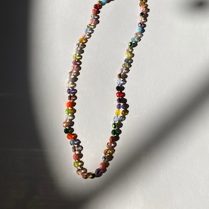 PATCHWORK BEADED NECKLACE Rainbow knotted beaded necklace with 14kt gold fill clasp image 1