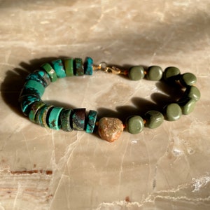 Hand Knotted Gemstone Bracelet SPLIT BRACELET Jasper Heart Serpentine Turquoise image 4