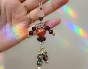 Handmade Beaded Bag Charm: Rose Quartz, Crystal, & Vintage Beads - BEAD BUDDY - BRIAR