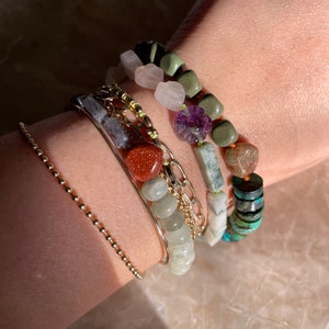 Hand Knotted Gemstone Bracelet Fluorite Flower Rose Quartz Moss Agate SPLIT BRACELET image 4