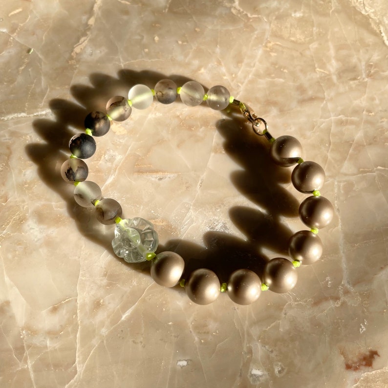 Hand Knotted Gemstone Bracelet SPLIT BRACELET Fluorite Flower Matte Quartz Swarovski Pearls image 4