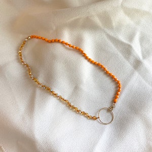 KNOTTED BEADED NECKLACE Orange crystal knotted beaded necklace with 14kt gold filled ring image 2