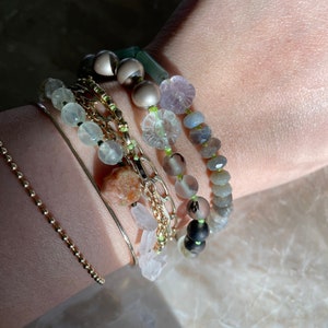 Hand Knotted Gemstone Bracelet SPLIT BRACELET Fluorite Flower Matte Quartz Swarovski Pearls image 5