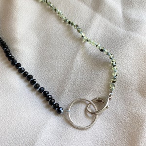 KNOTTED BEADED NECKLACE Crystal rondelle knotted beaded necklace with .925 sterling silver ring clasp Kelp image 3