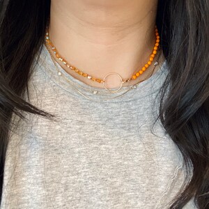 KNOTTED BEADED NECKLACE Orange crystal knotted beaded necklace with 14kt gold filled ring image 5