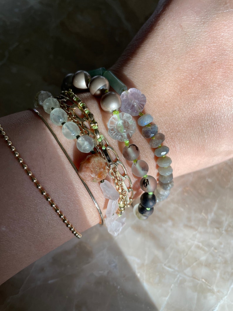 Hand Knotted Gemstone Bracelet SPLIT BRACELET Jasper Heart Rose Quartz Prehnite image 6