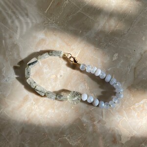 Hand Knotted Gemstone Bracelet Fluorite Flower Blue Lace Agate Quartz, Beaded Bracelet, Layering Bracelet image 2