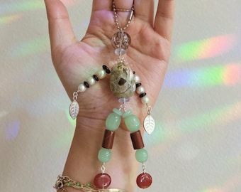 Handmade Beaded Bag Charm, Keychain, Pendant: Glass, Crystal, & Gemstone - BEAD BUDDY - MARGUERITE