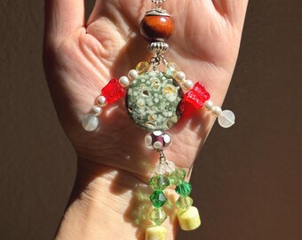 Handmade Beaded Purse Charm, Keychain, Pendant: jasper, wood, czech glass - BEAD BUDDY - VENUS