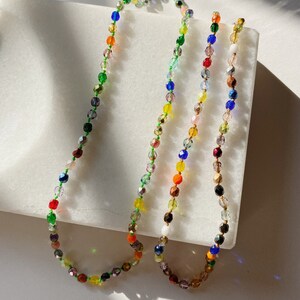 PATCHWORK BEADED NECKLACE Rainbow knotted beaded necklace with 14kt gold fill clasp image 5