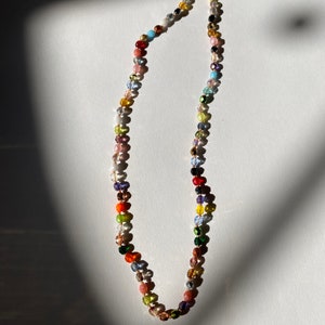 PATCHWORK BEADED NECKLACE Rainbow knotted beaded necklace with 14kt gold fill clasp image 2