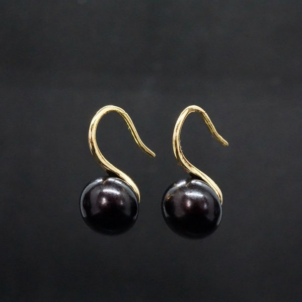 Real 14K Gold Black Pearl Drop Earrings  - Wedding Earrings