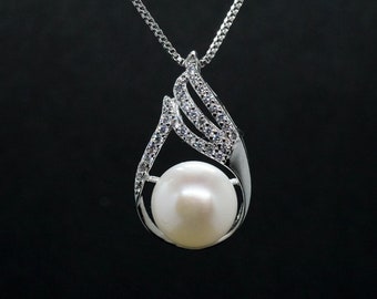 Real Pearl Zirconia Silver Necklace | Wedding necklace | Wedding jewelry | Pearl Jewelry | Women Necklace | Bridesmaid gift