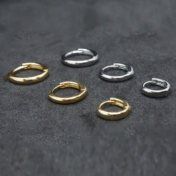 Minimalistische Sterling Silber Huggie Creolen in Silber oder Gold, 6mm, 8mm und 10mm Skinny Creolen, einfache Creolen