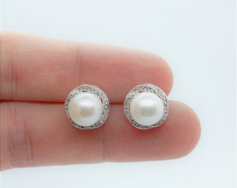 Real Freshwater Pearl Silver Stud Earrings - Bridal gift