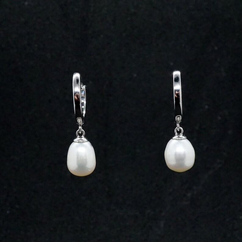 Silver Freshwater Pearl Drop Earrings Bridal gift image 4