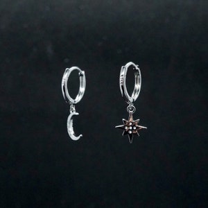 Pendientes Huggie con pavé de luna y estrellas Pendientes colgantes de diamantes de oro Joyas celestiales Regalo perfecto para ella imagen 5