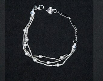 Sterling Silver Minimalist Beaded Charm Bracelet - Adjustable - Multi Layer - Dainty & Quirky