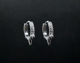 Sterling Silver Spike Hoop Earrings - Unique Gothic Jewellery, Edgy Design, Perfect Gift for Her