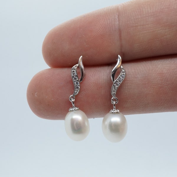 White Pearl Drop Sterling Silver Earrings