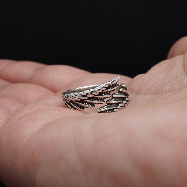 925 Sterling Silber Flügel Ring，Verstellbarer Schutzengel Ring，Verstellbarer Flügel Ring，Männer Ring，Handgefertigter Schmuck