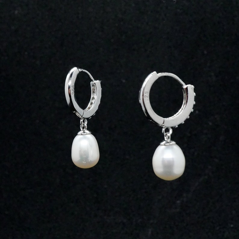 Silver Freshwater Pearl Drop Earrings Bridal gift image 5