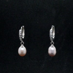 Silver Freshwater Purple Pearl Drop Earrings - Bridal gift