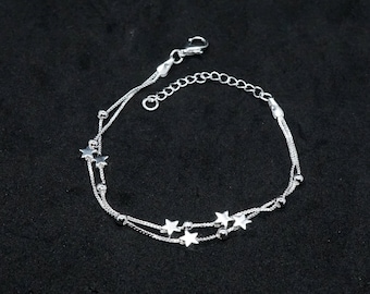 Sterling Silver Tiny Little Twinkle Stars Charm Bracelet, Anklet ou Collier - Réglable - Bijoux doux, mignons et fantaisistes