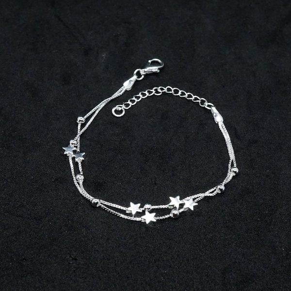 Sterling Silver Tiny Little Twinkle Stars Charm Bracelet, Anklet or Necklace - Adjustable - Sweet, Cute and Whimsical jewellery