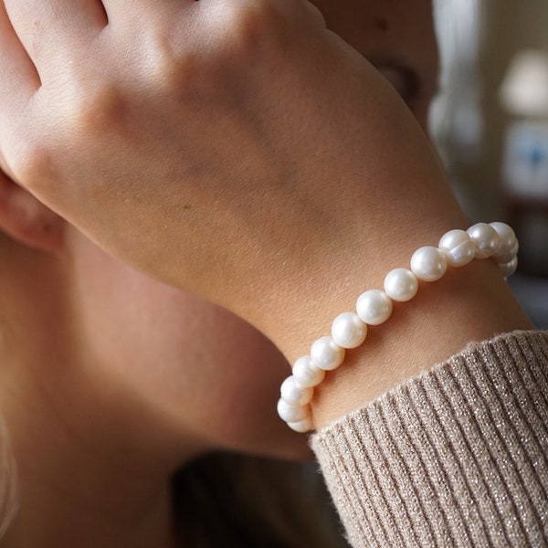 Bracelet en perle baroque en blanc crème ivoire - Cadeau parfait pour la mariée, la demoiselle d’honneur ou la meilleure amie