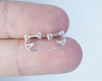 Silver Cat Stud Earrings for Cat Lover Best Friend Gift