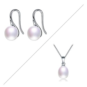 Freshwater Pearl Set | 925 Sterling Silver Minimalist Pearl Necklace | Jewellery Set | Pearl Bridal Set | Pearl Drop Earrings And Necklace