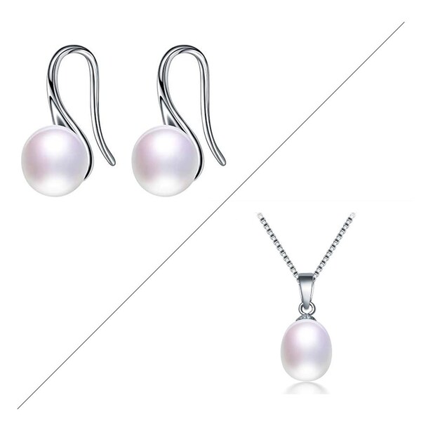 Ensemble de perles d'eau douce | Collier de perles minimaliste en argent sterling 925 | Ensemble de bijoux | Ensemble de mariée perle | Perle Boucles D'oreilles Et Collier